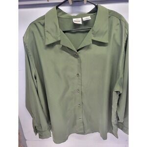 Vtg TR Bentley Women's Olive Green Button Down Shirt Blouse Plus Size 26W